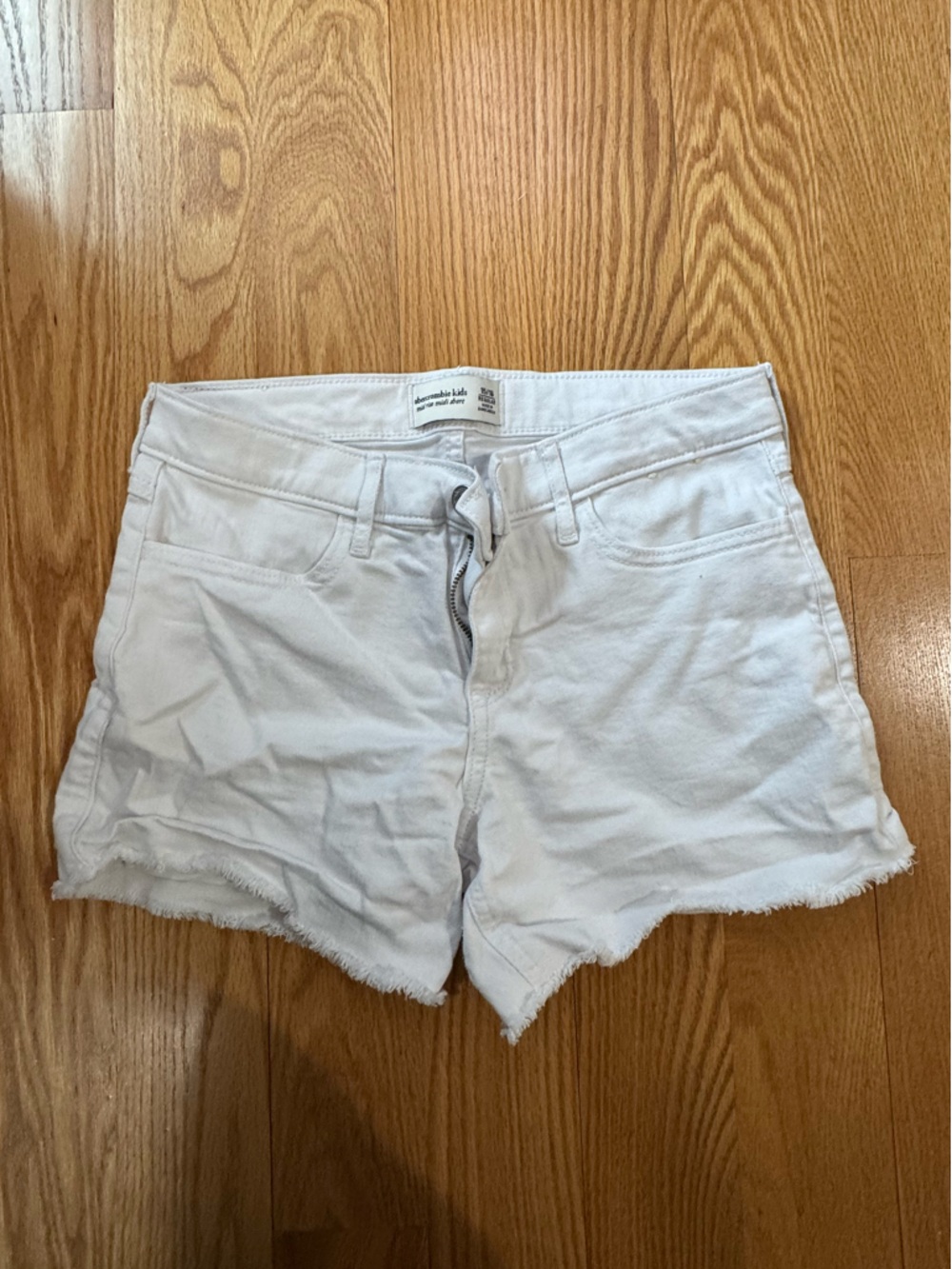 abercrombie kids White Frayed Hem Denim Shorts